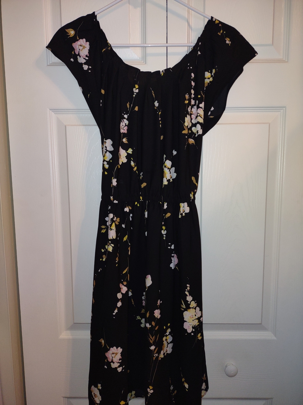 LC Lauren Conrad Black Floral Midi Dress with Pink and Cream Blooms